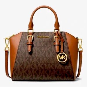 Michael Kors Brown & Tan Logo Dome Satchel